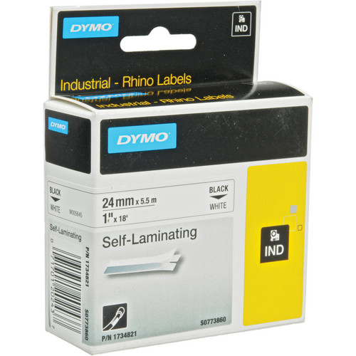 Dymo Rhino Self-Laminating Tape 24mm 1" 1734821 Black on White Open Box