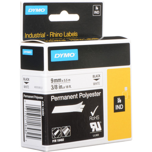 Dymo Rhino Polyester 12mm 1/2" 18483 Black on White