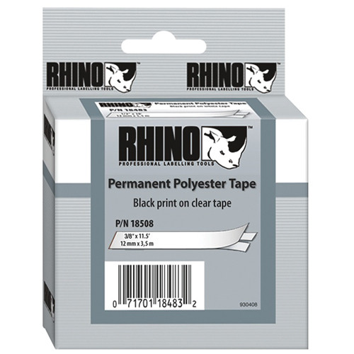 Dymo Rhino Polyester 9mm 3/8" 18508 Black on Clear