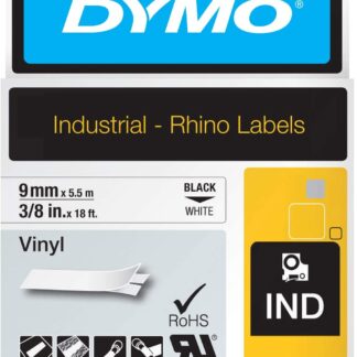 Dymo Rhino Vinyl 9mm 3/8" 18443 Black on White Compatible